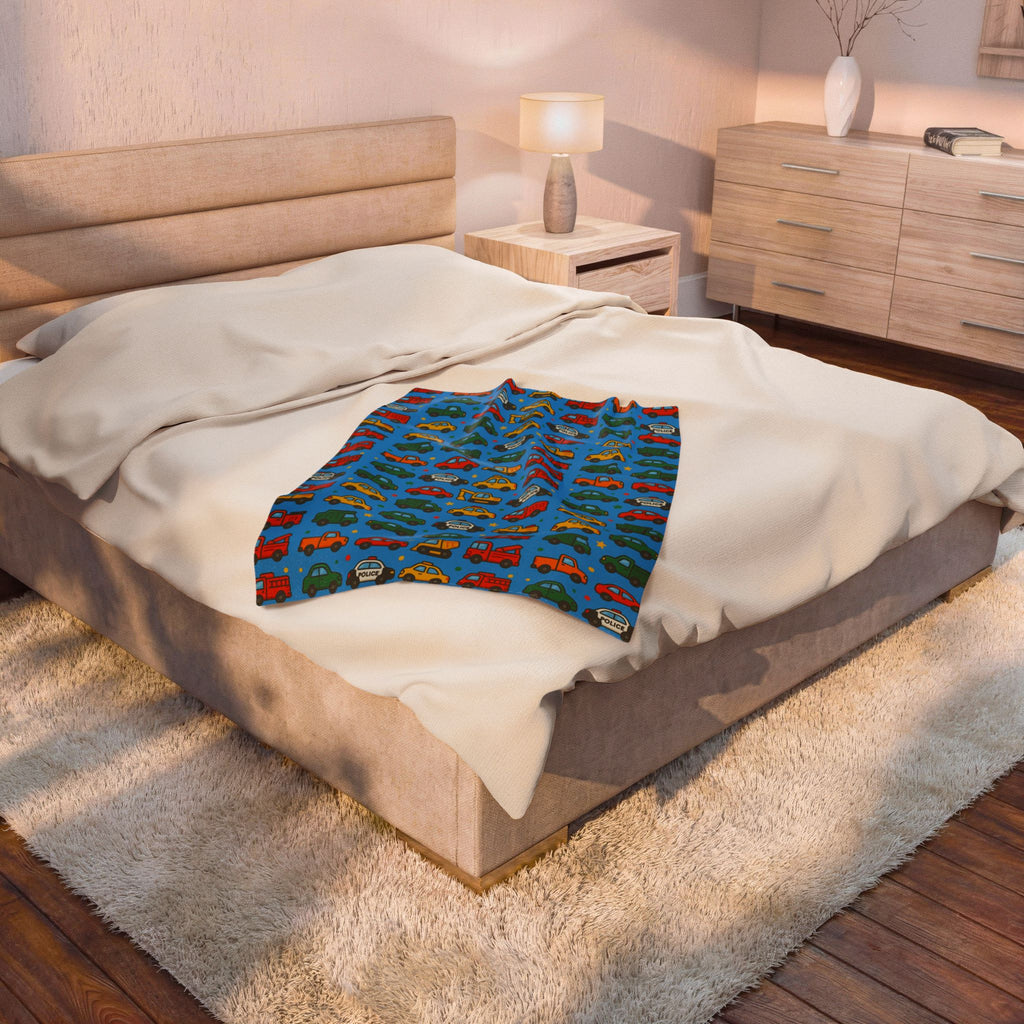 Colorful Toy Cars Pattern Velveteen Plush Blanket | Kids Car Print Throw