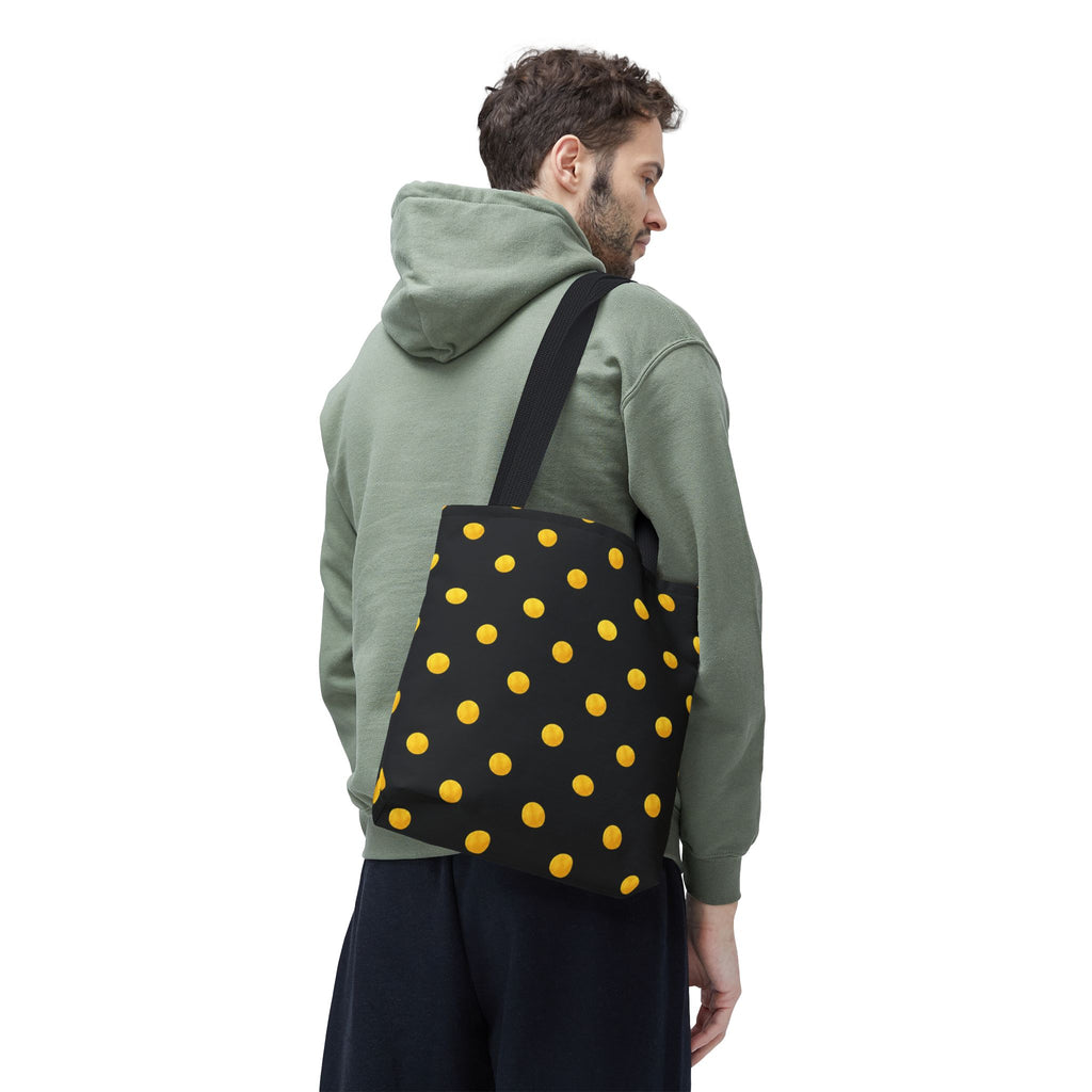 Gold Polka Dot Tote Bag | Black Background, Metallic Spot Pattern