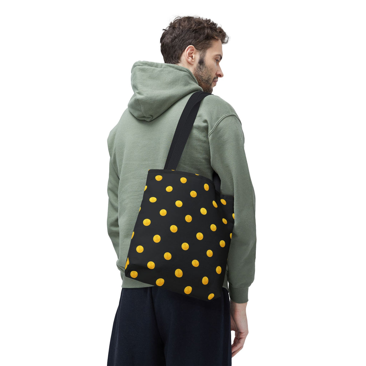 Gold Polka Dot Tote Bag | Black Background, Metallic Spot Pattern