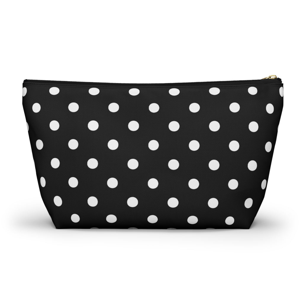 Black Polka Dot Accessory Pouch w T-bottom | Cosmetic Bag