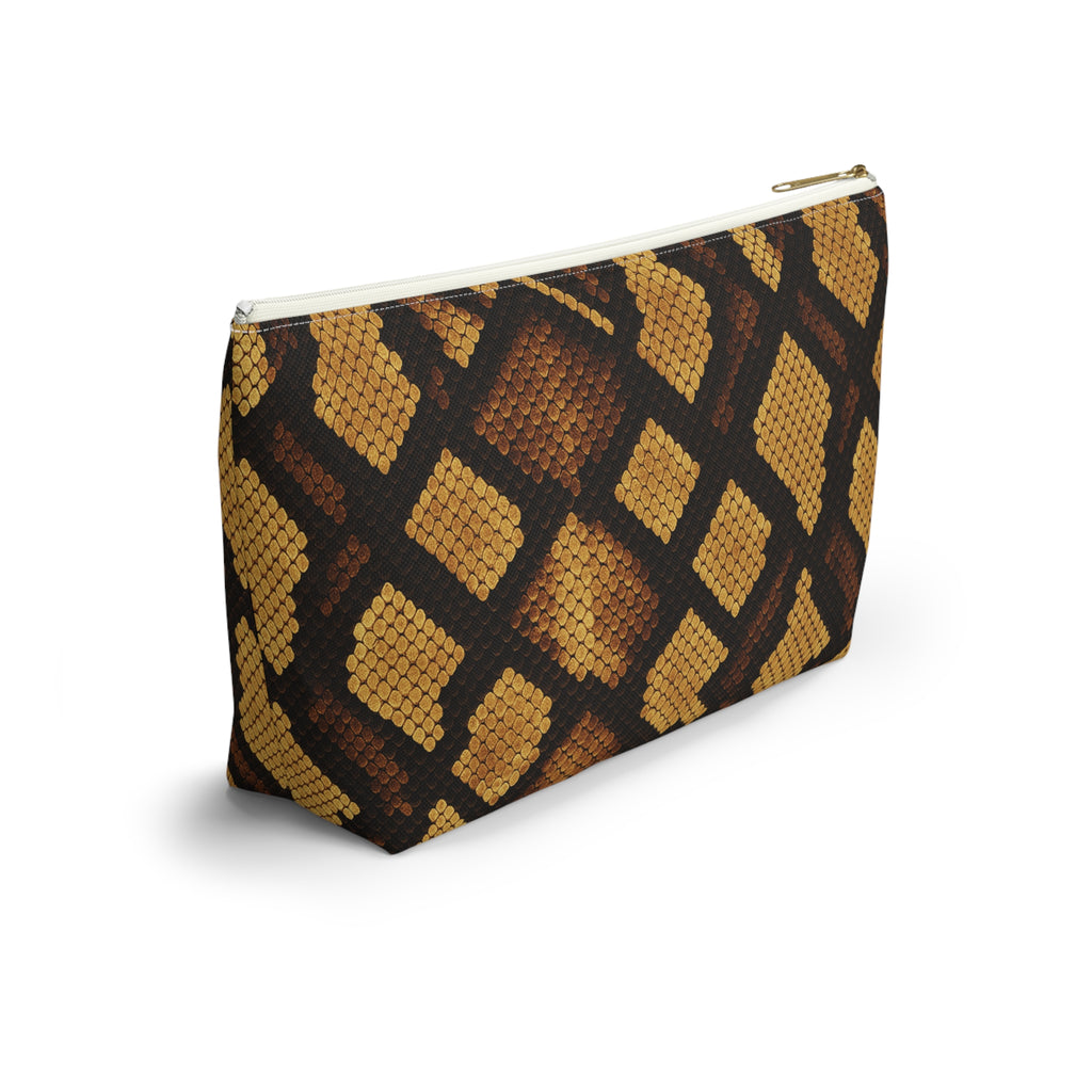 Brown Snake Print Accessory Pouch | T-Bottom Cosmetic Bag