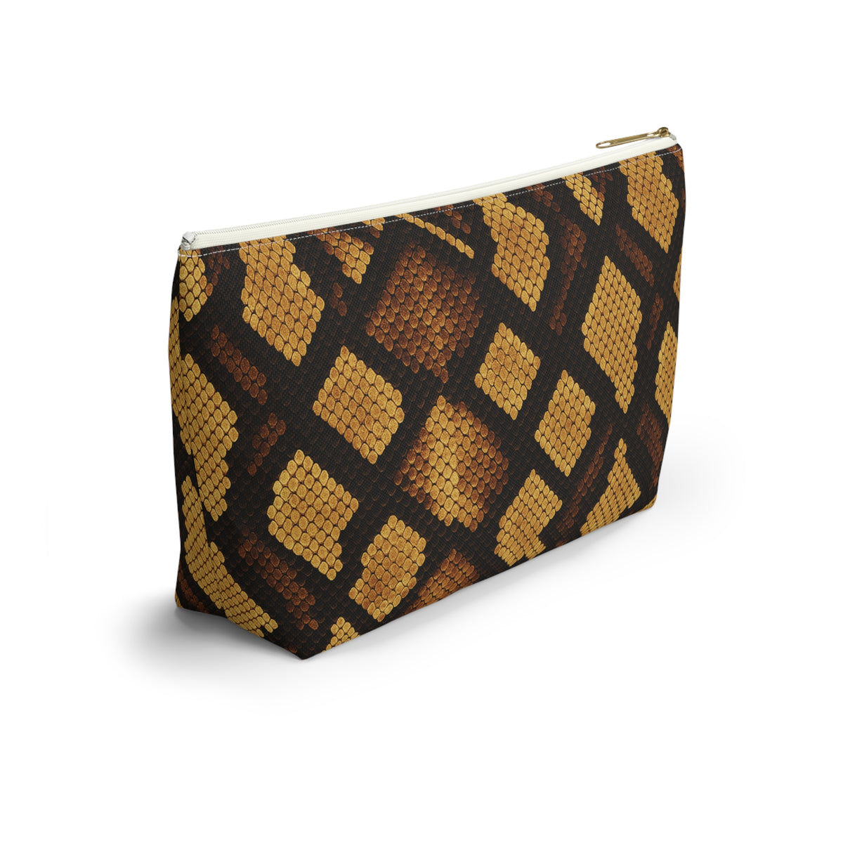 Brown Snake Print Accessory Pouch | T-Bottom Cosmetic Bag