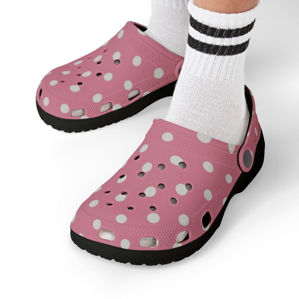 Kids Pink Polka Dot Foam Clogs — Lightweight EVA Slip-On Shoes