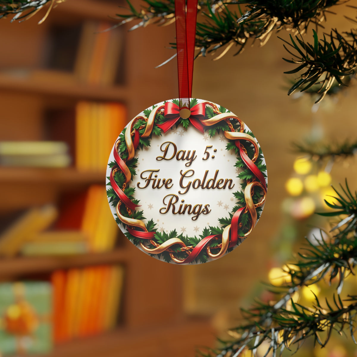 Christmas Ornament, Holiday Decor, Festive Home Decor, Tree Decoration, Metal Ornament Gift, Day 5: Five Golden Rings Ornament