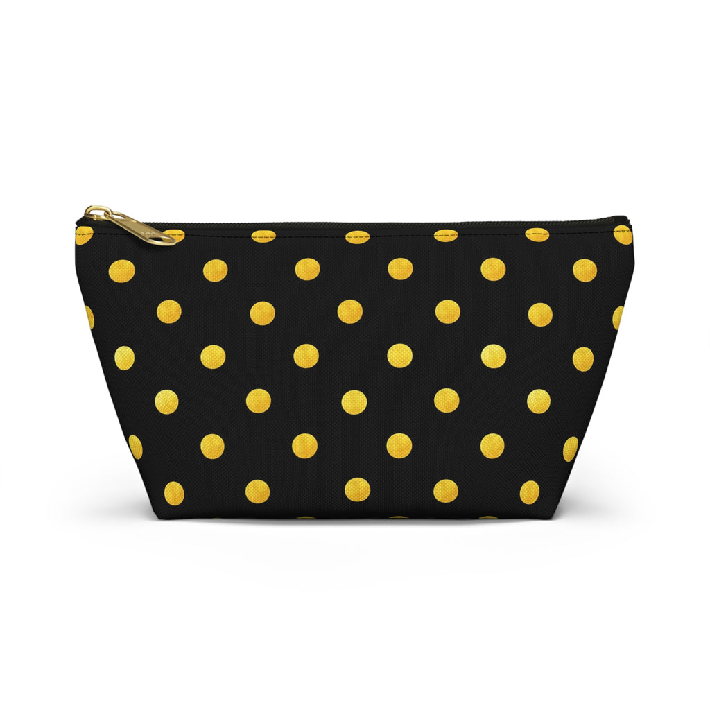 Gold Polka Dot Accessory Pouch | Black Cosmetic Bag