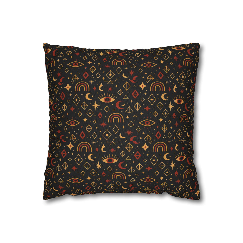 Mystic Eye Pattern Pillowcase | Boho Celestial Motif, Dark Autumn Colors