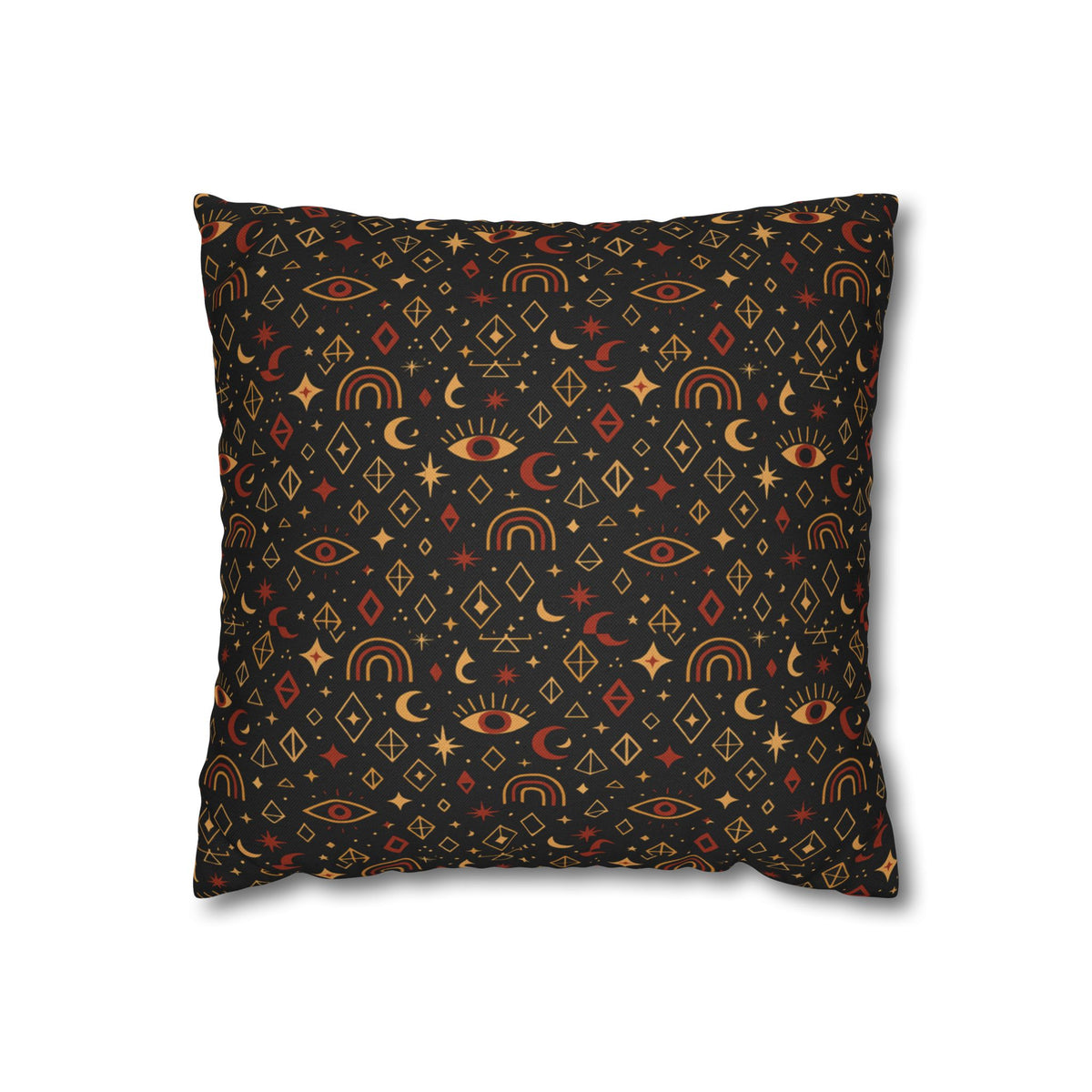 Mystic Eye Pattern Pillowcase | Boho Celestial Motif, Dark Autumn Colors