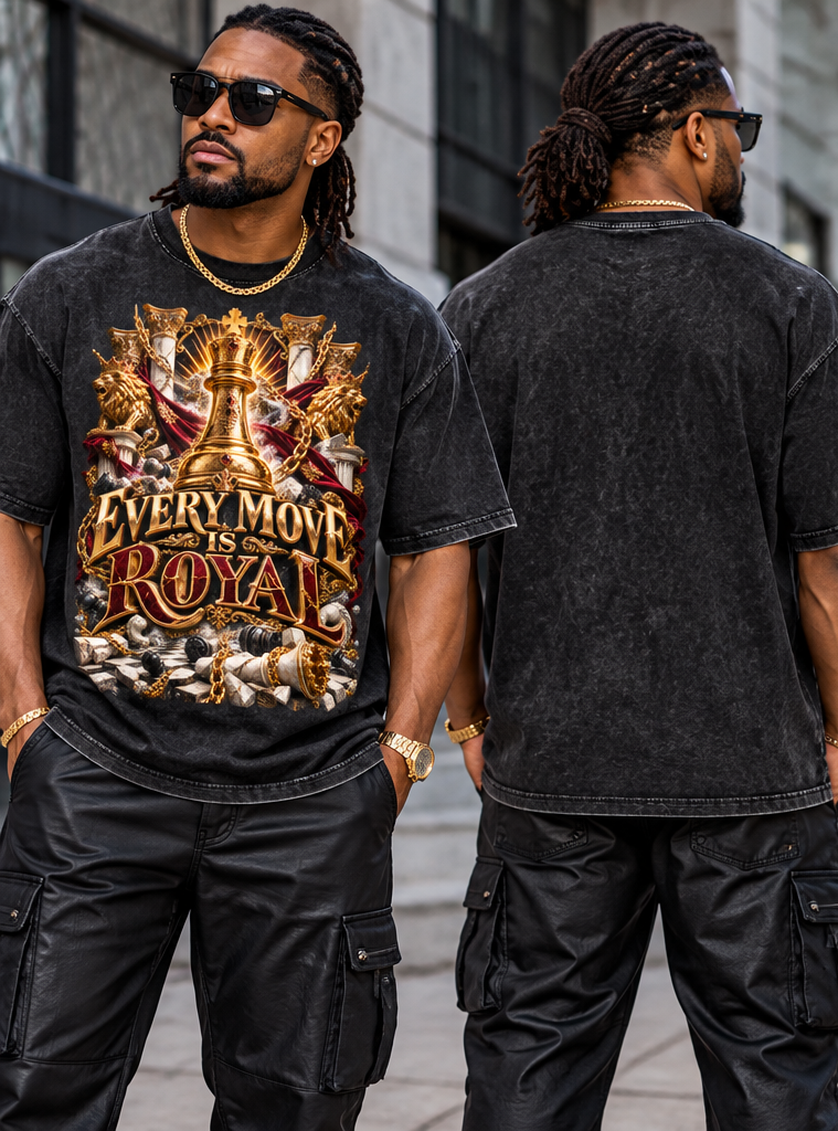 Every Move Is Royal Snow Washed Oversized Cotton T-Shirt