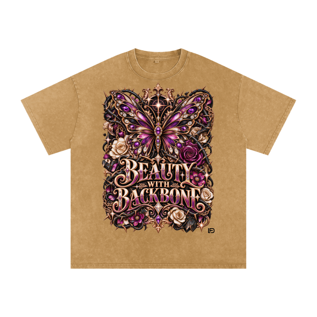 Beauty With Backbone – Snow Washed Oversized Cotton Graphic T-Shirt