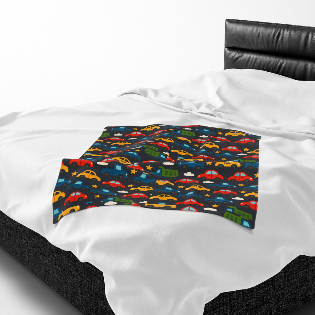 Colorful Cars Pattern Velveteen Plush Blanket | Kids Car Design, Cozy Throw