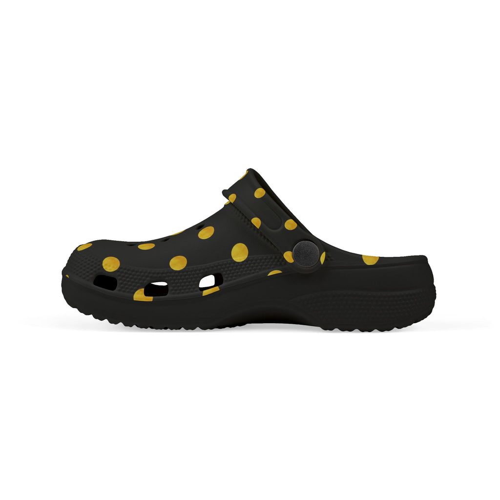 Kids Polka Dot Foam Clogs – Black & Yellow Comfortable Slip-On Shoes