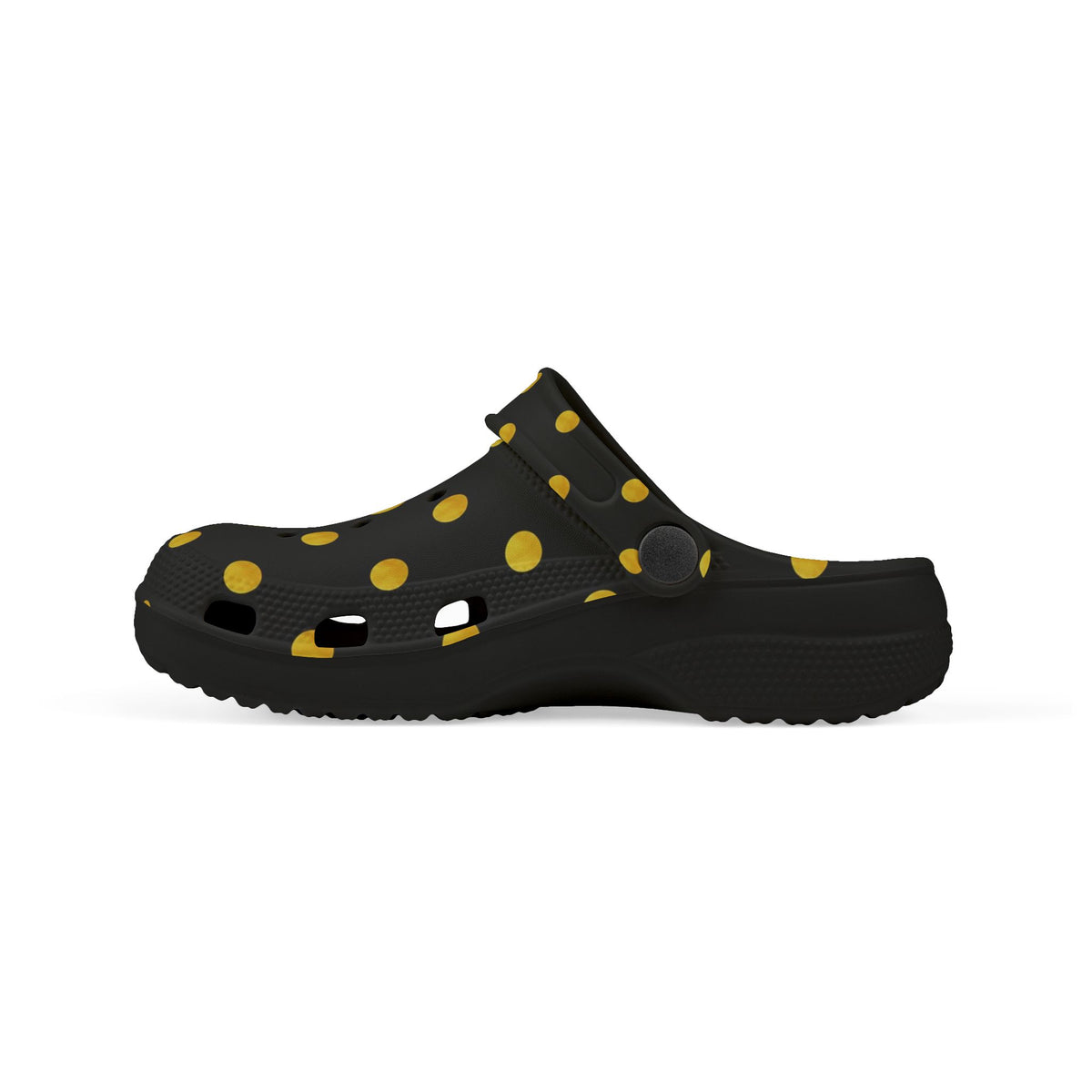 Kids Polka Dot Foam Clogs – Black & Yellow Comfortable Slip-On Shoes
