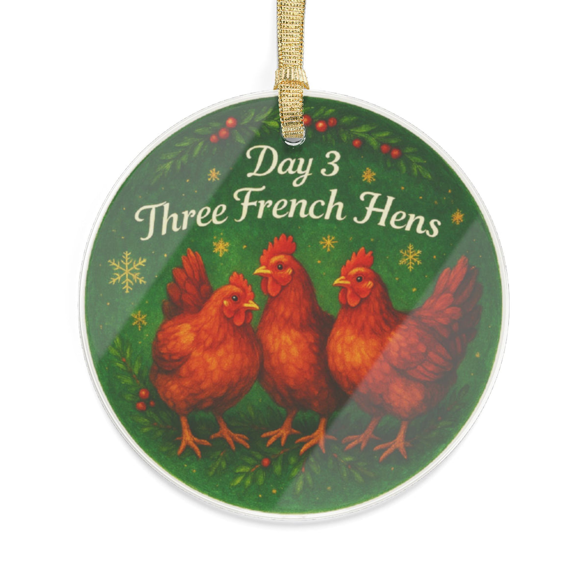 Three French Hens Ornament | Acrylic Christmas Tree Decoration | 12 Days of Christmas Ornament | Holiday Keepsake Gift & Festive Home Decor