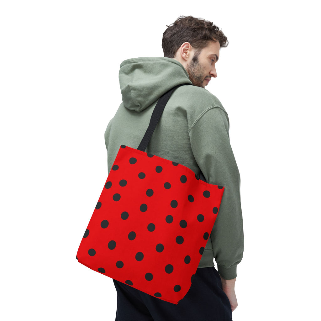Black Polka Dot on Red Tote Bag
