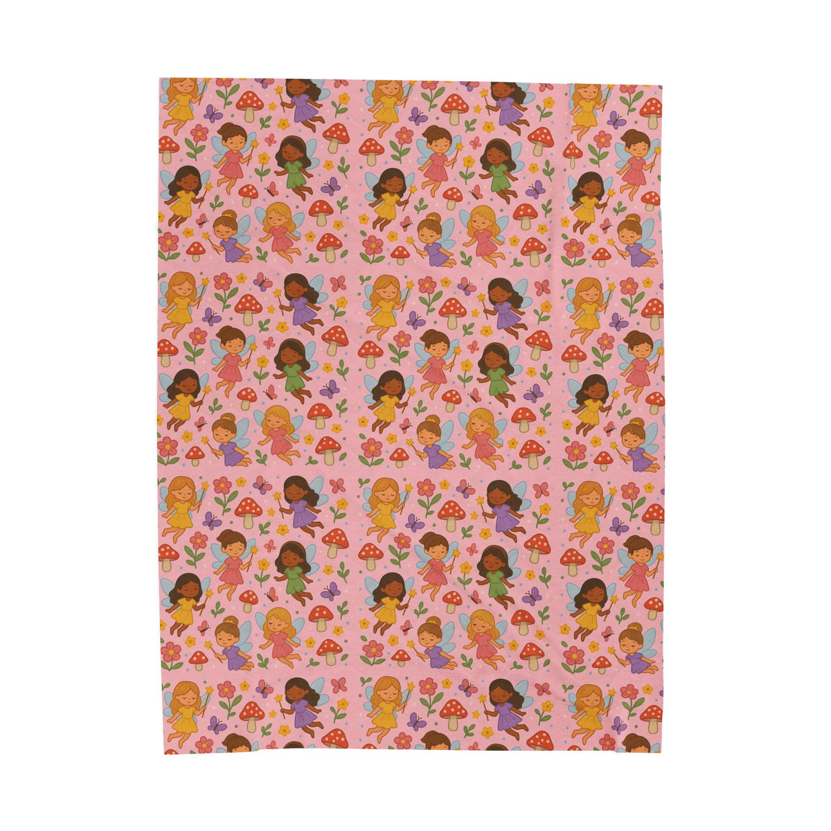 Diverse Girls Pattern Velveteen Plush Blanket | Cute Floral Hearts Print