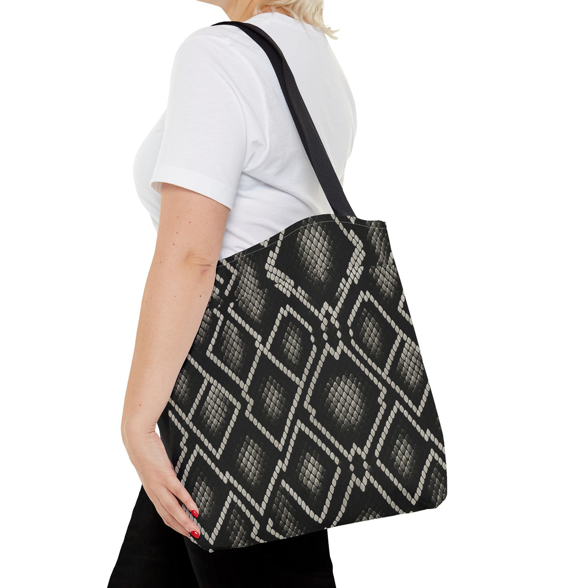 Black Snake Skin Pattern Tote Bag | All-Over Print Fashion Accessory