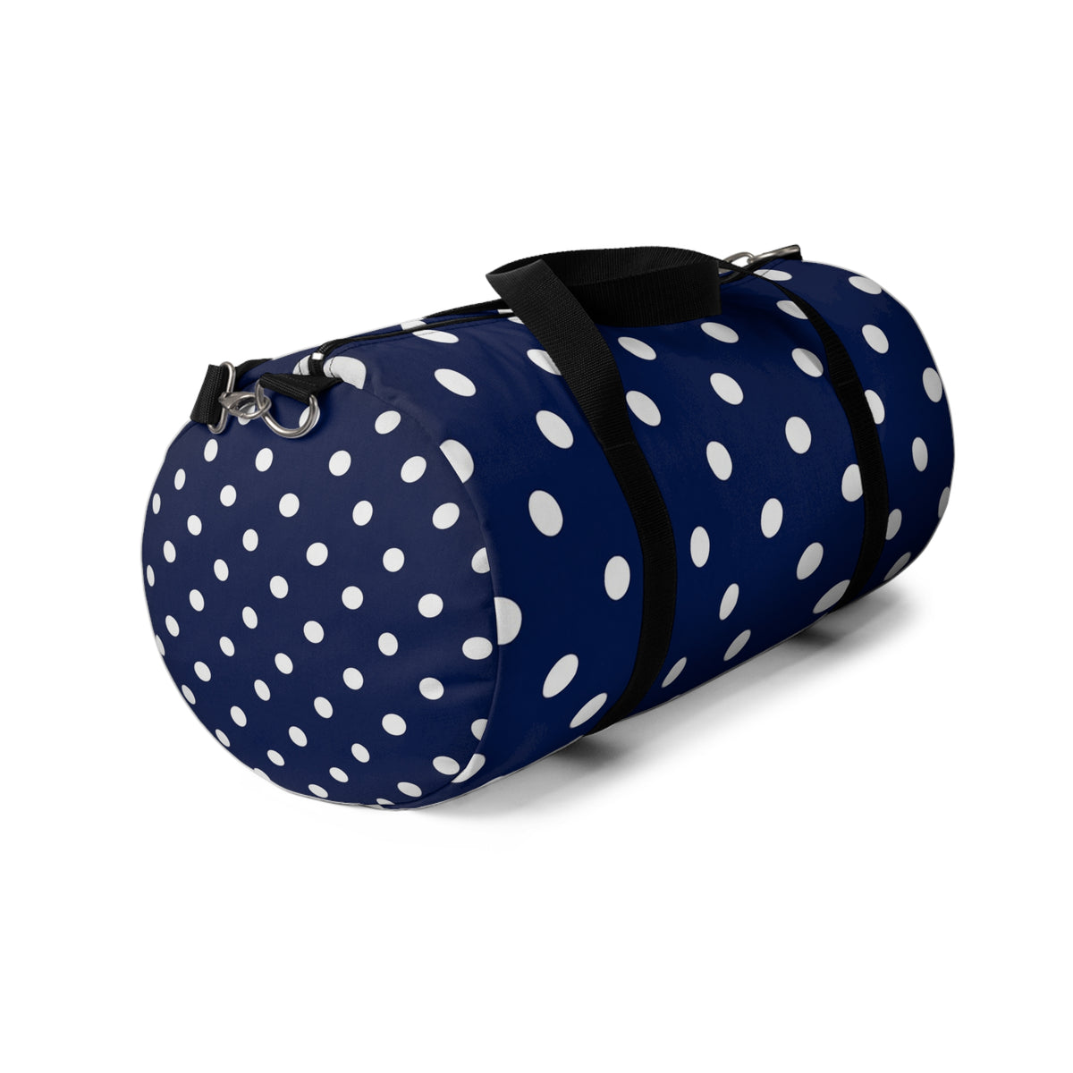Navy Polka Dot Duffel Bag — Stylish Travel & Gym Tote