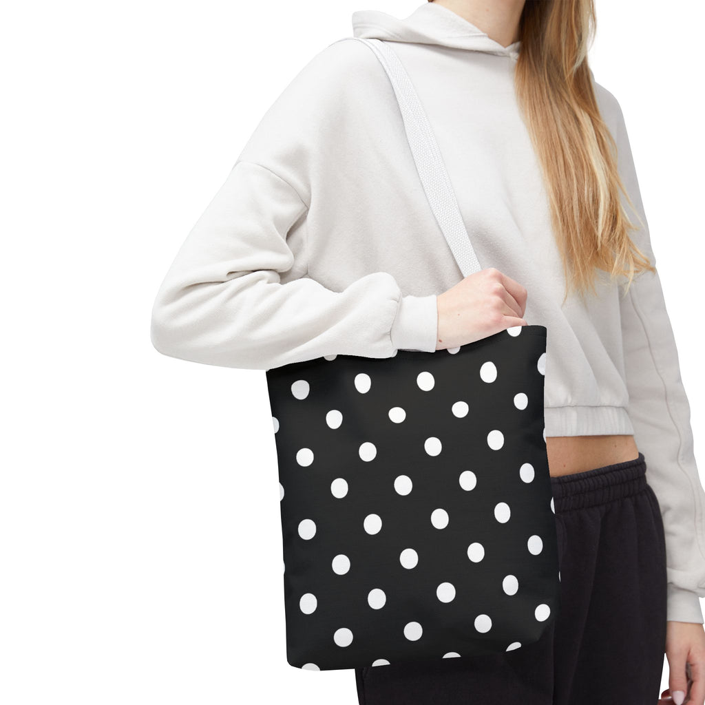 Black Polka Dot Tote Bag | White Dots on Black Background