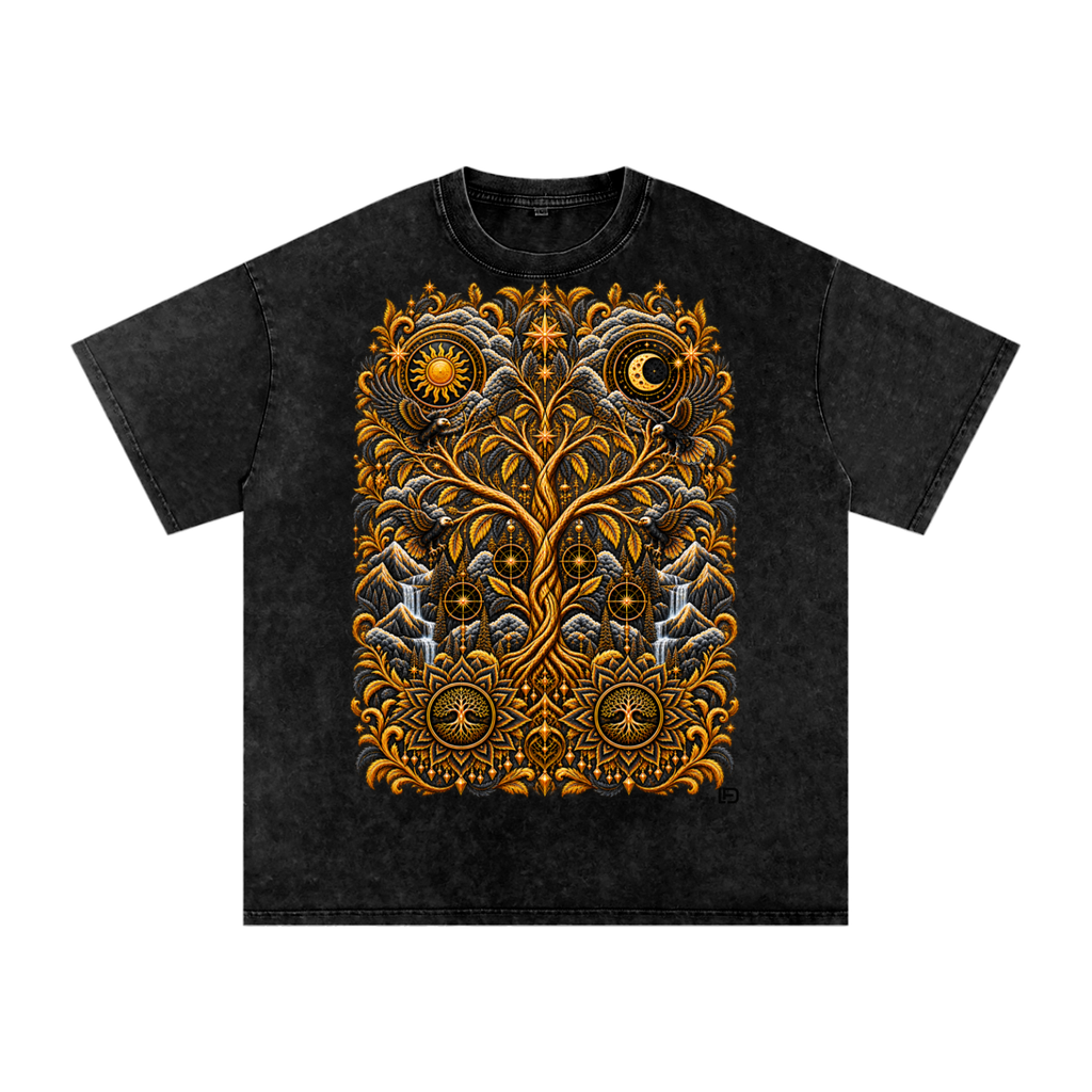 Unified Celestial Tree Snow Washed Oversized Cotton T-Shirt