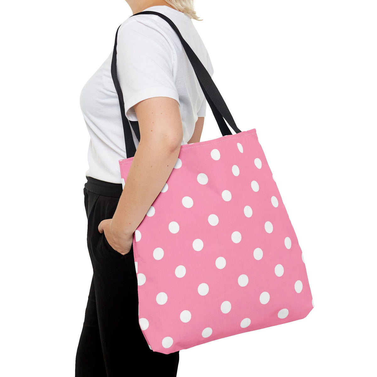 Pink With White Polka Dot Pink Tote Bag | All-Over Print