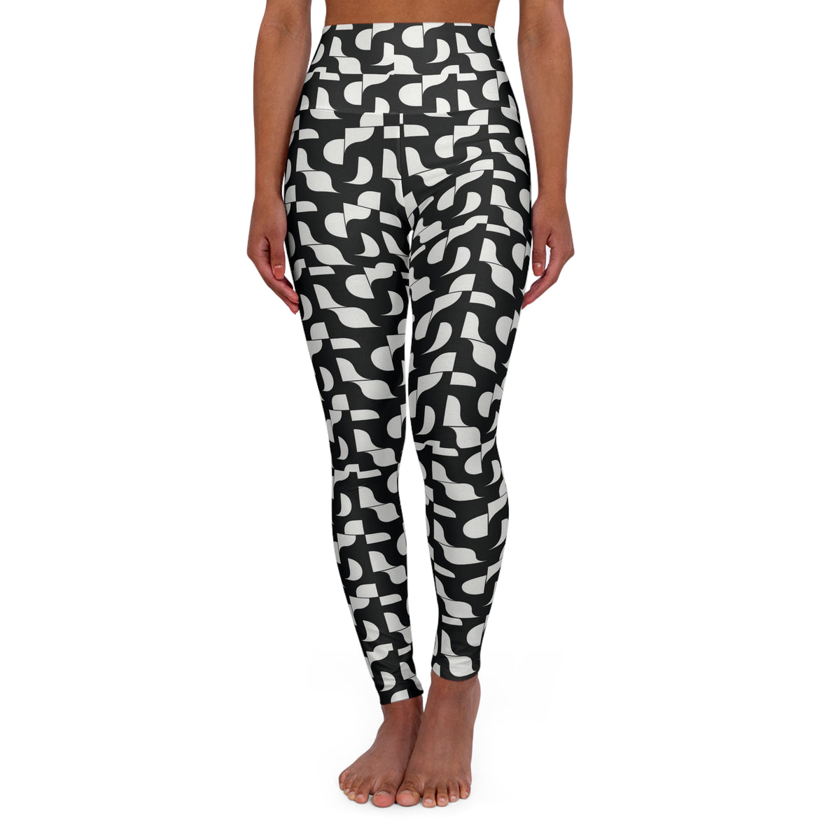 Black White Abstract Pattern High Waist Leggings | Yoga Leggings