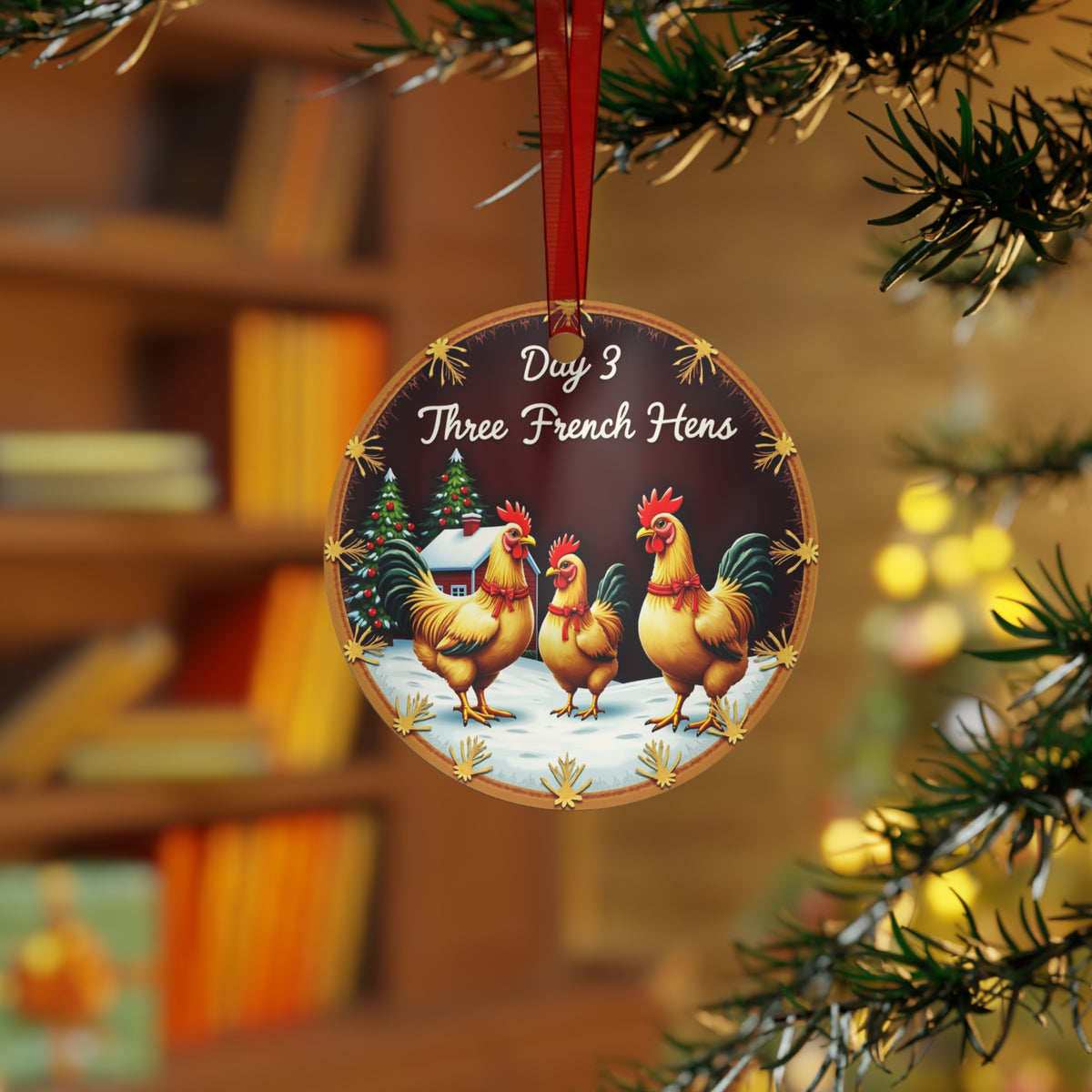 Metal Ornaments, Day 3 Three French Hens Metal Ornaments, Christmas Tree Decor, Holiday Ornaments, Rustic Decor, Farmhouse Ornaments, Gift