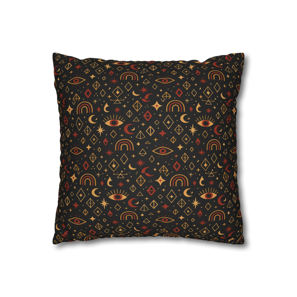 Mystic Eye Pattern Pillowcase | Boho Celestial Motif, Dark Autumn Colors