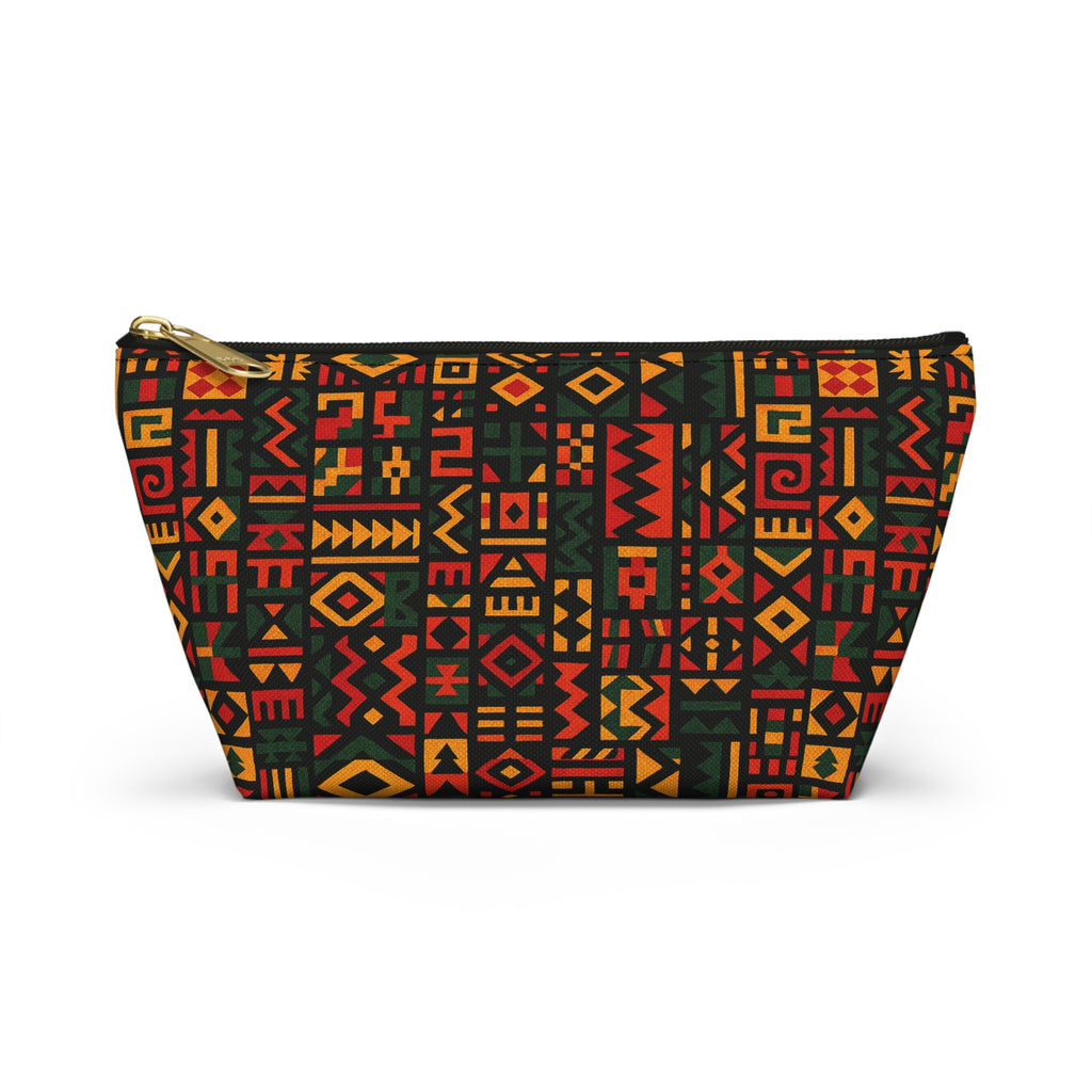 African Tribal Pattern Accessory Pouch | T-Bottom Zip Cosmetic Bag