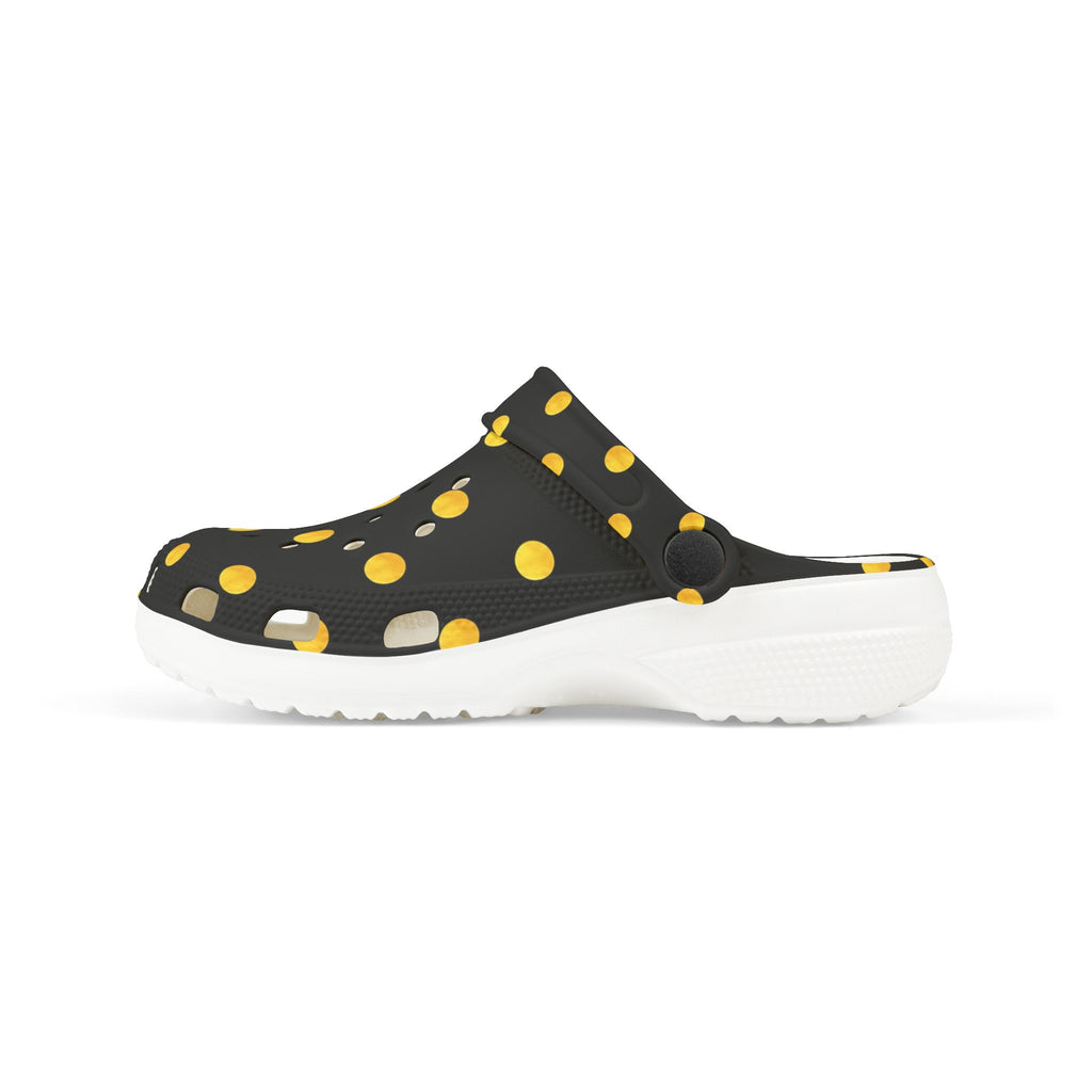 Kids Polka Dot Foam Clogs – Black & Yellow Comfortable Slip-On Shoes