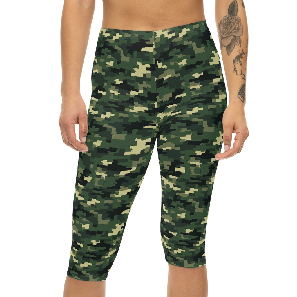 Green Camo Capri Leggings | Camo Print Leggings
