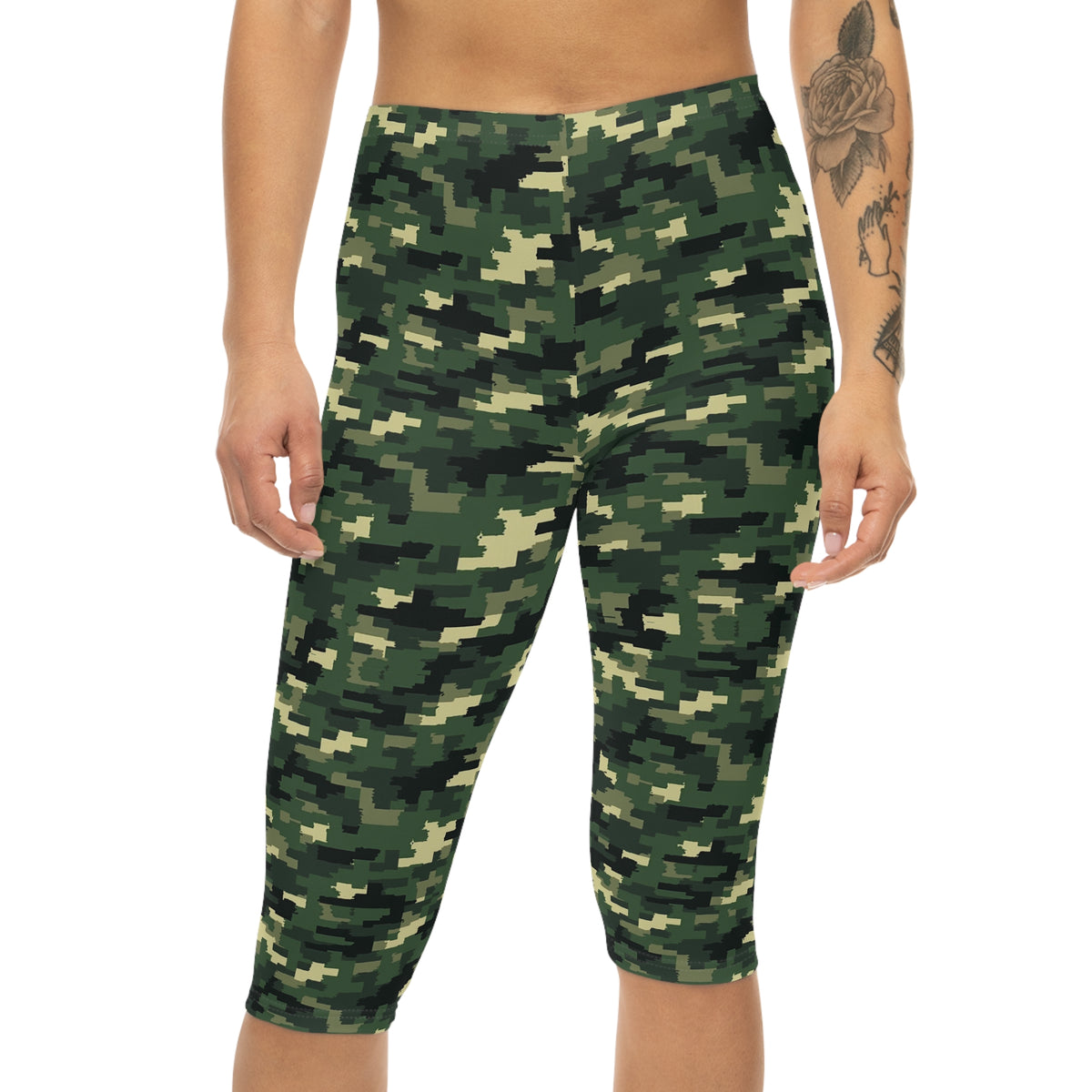 Green Camo Capri Leggings | Camo Print Leggings