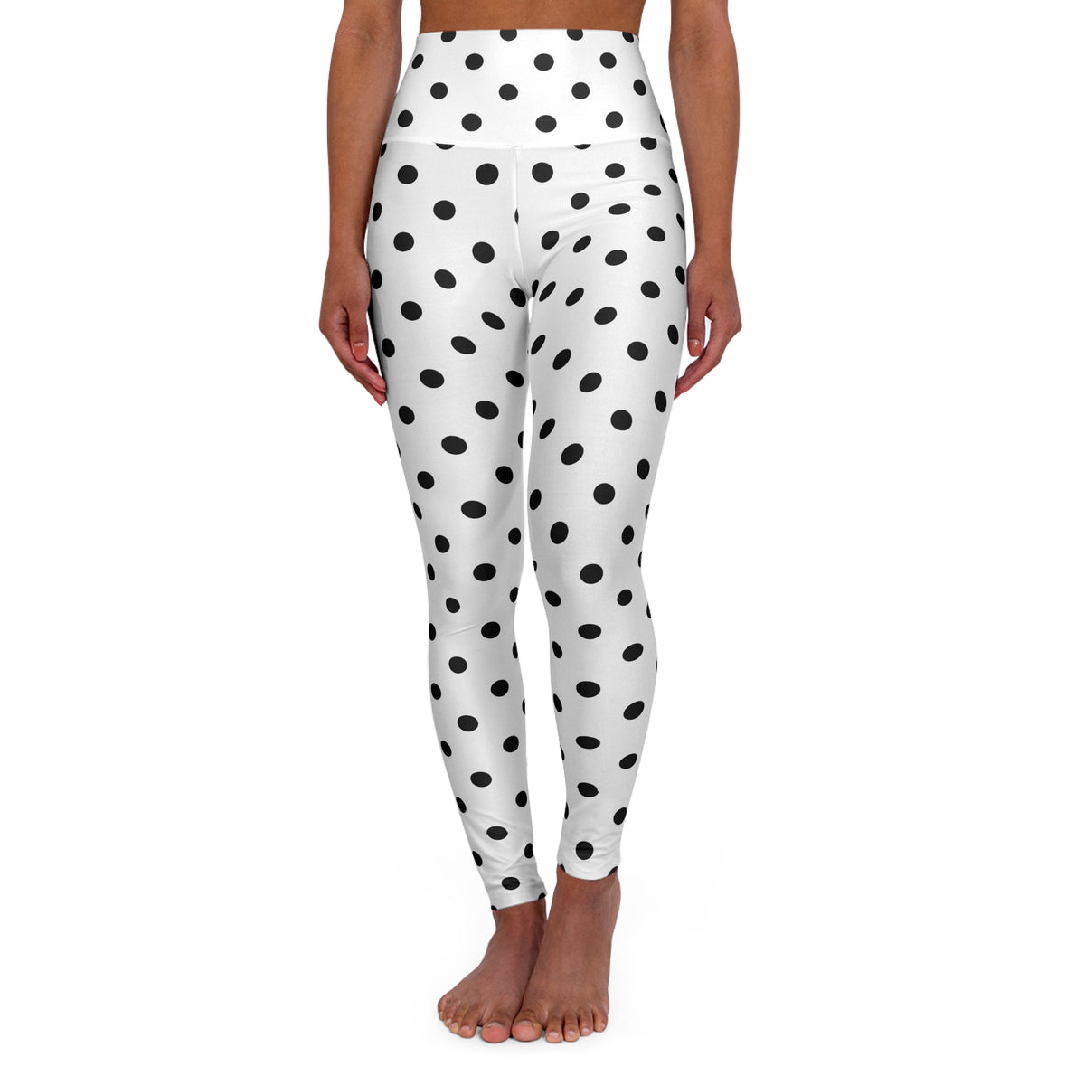 Black Polka Dot High Waisted Yoga Leggings | White Spot Print