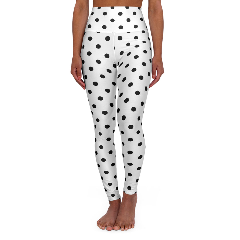 Black Polka Dot High Waisted Yoga Leggings | White Spot Print
