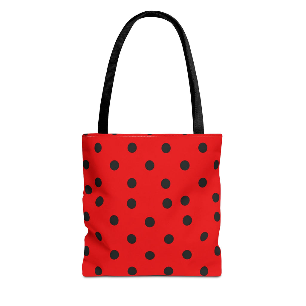 Black Polka Dot on Red Tote Bag
