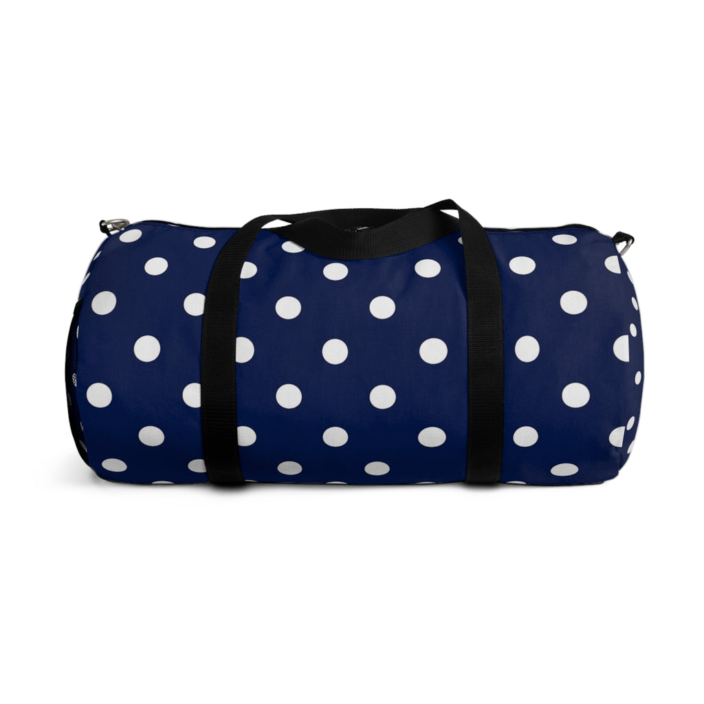 Navy Polka Dot Duffel Bag — Stylish Travel & Gym Tote