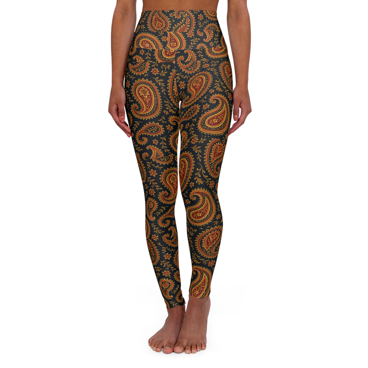 Autumn Paisley Print Leggings High Waisted Yoga Leggings | Brown Orange Patterned