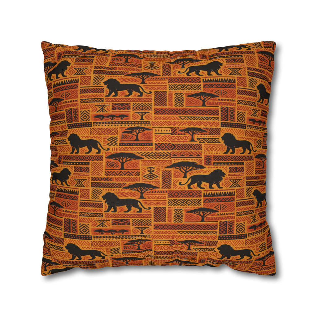 African Safari Pattern Pillowcase | Lion Silhouette Square Pillow