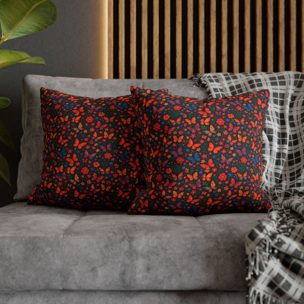 Butterflies Floral Pillowcase, Home Decor, Throw Pillow Cover, Bedroom Accessory, Gift for Her, Spun Polyester Square Pillow