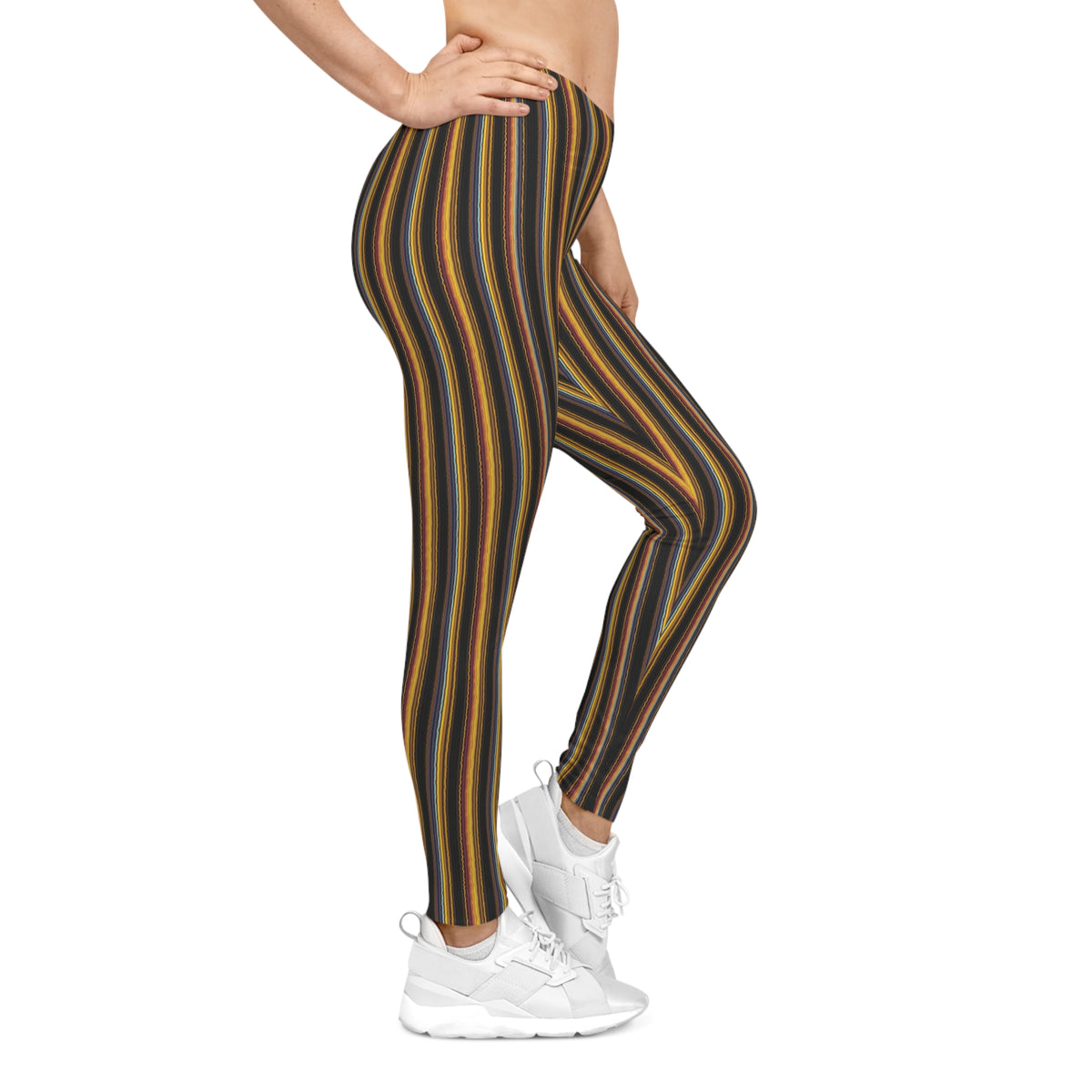 Autumn Striped Leggings | Vertical Fall Color Stripe Leggings