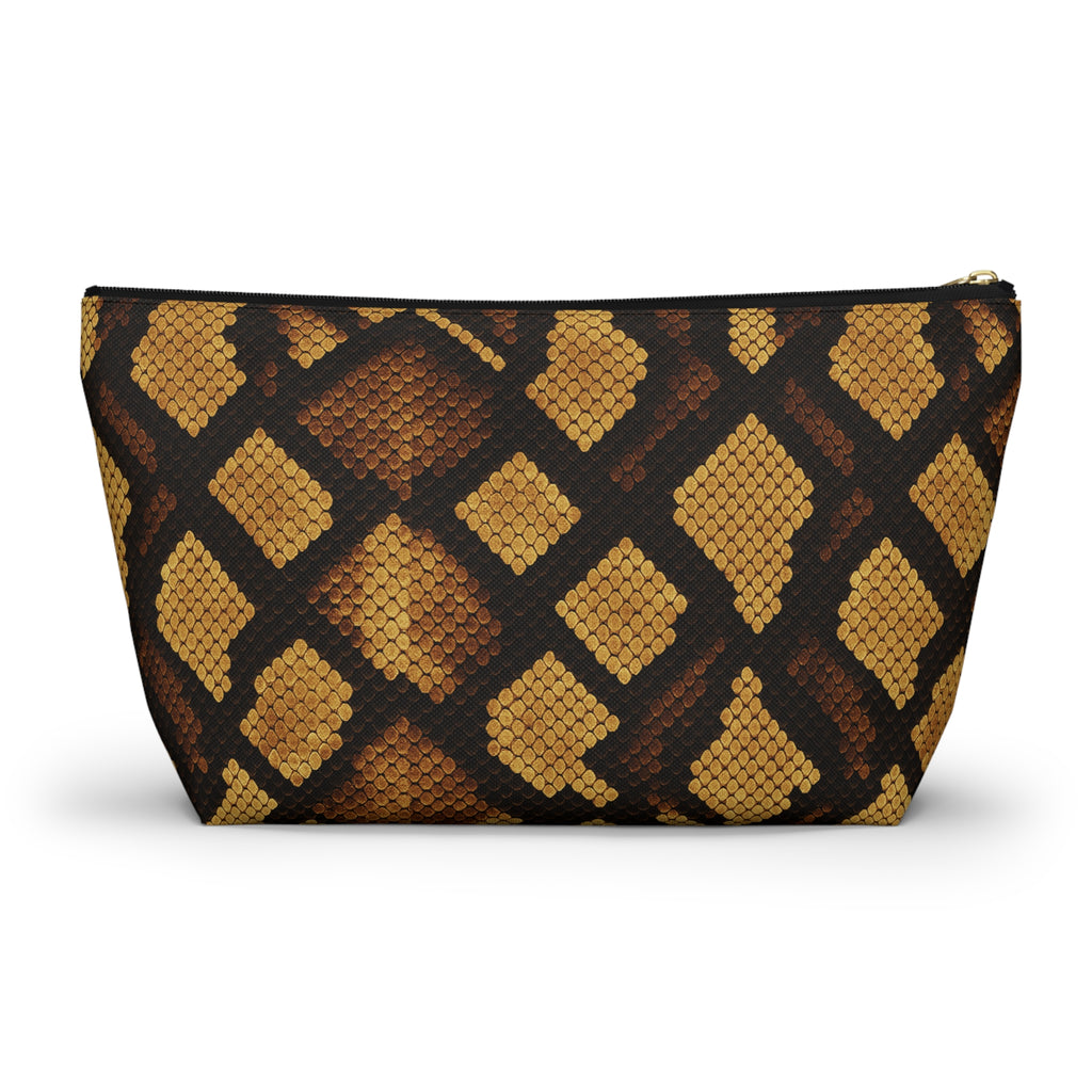 Brown Snake Print Accessory Pouch | T-Bottom Cosmetic Bag