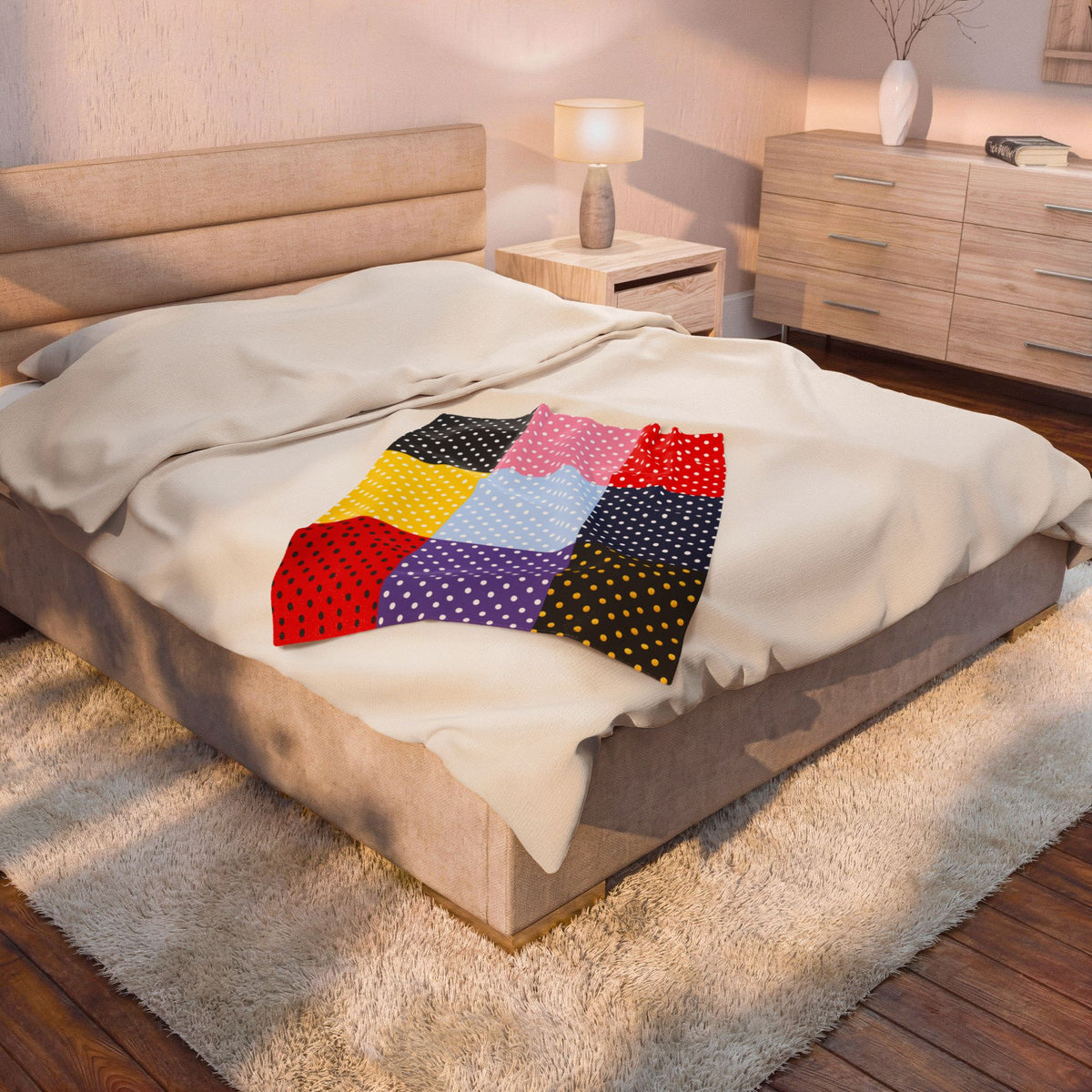 Polka Dot Patchwork Velveteen Plush Blanket | Colorful Dots Throw