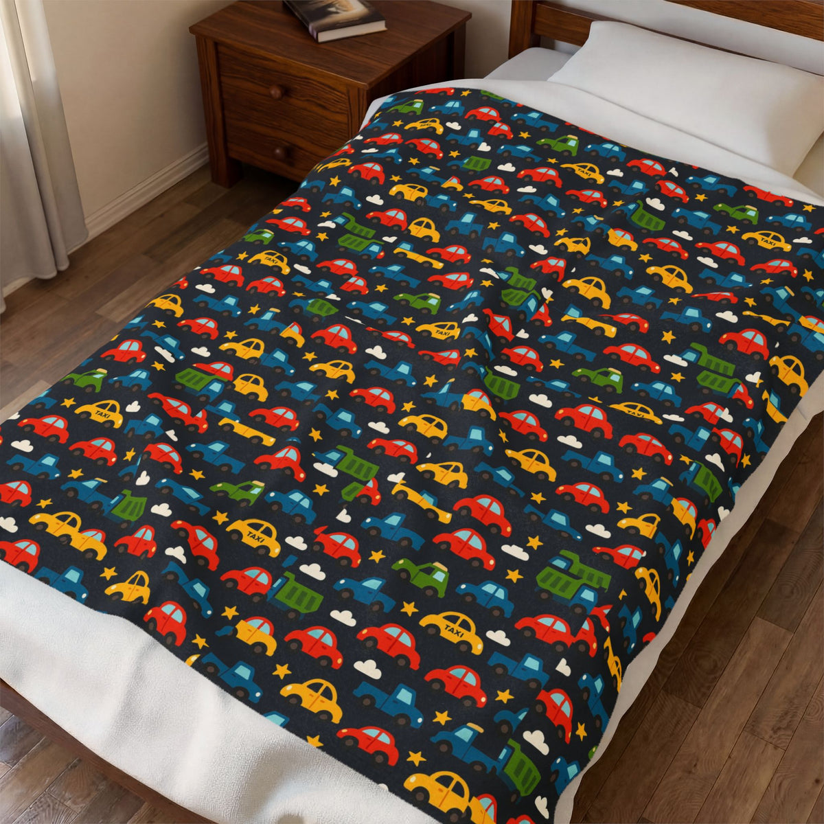 Colorful Cars Pattern Velveteen Plush Blanket | Kids Car Design, Cozy Throw