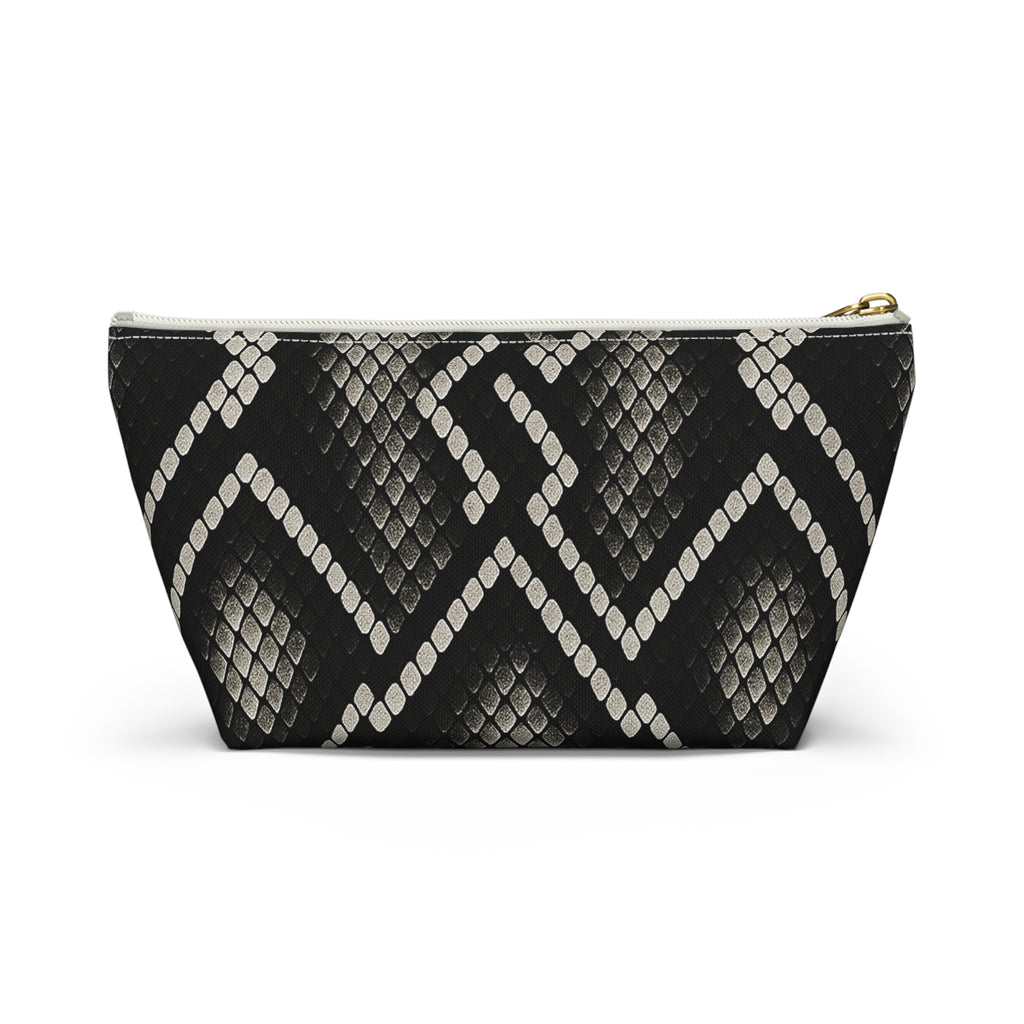 Black Snake Skin Pattern Accessory Pouch | T-Bottom Cosmetic Bag