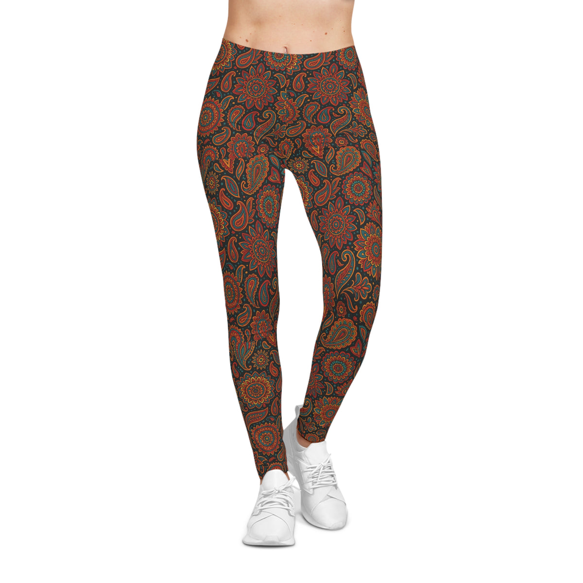 Bohemian Print Leggings, Women's Yoga Pants, Boho Chic Stretchy Leggings, Hippie Festival Wear, Floral Pattern Leggings