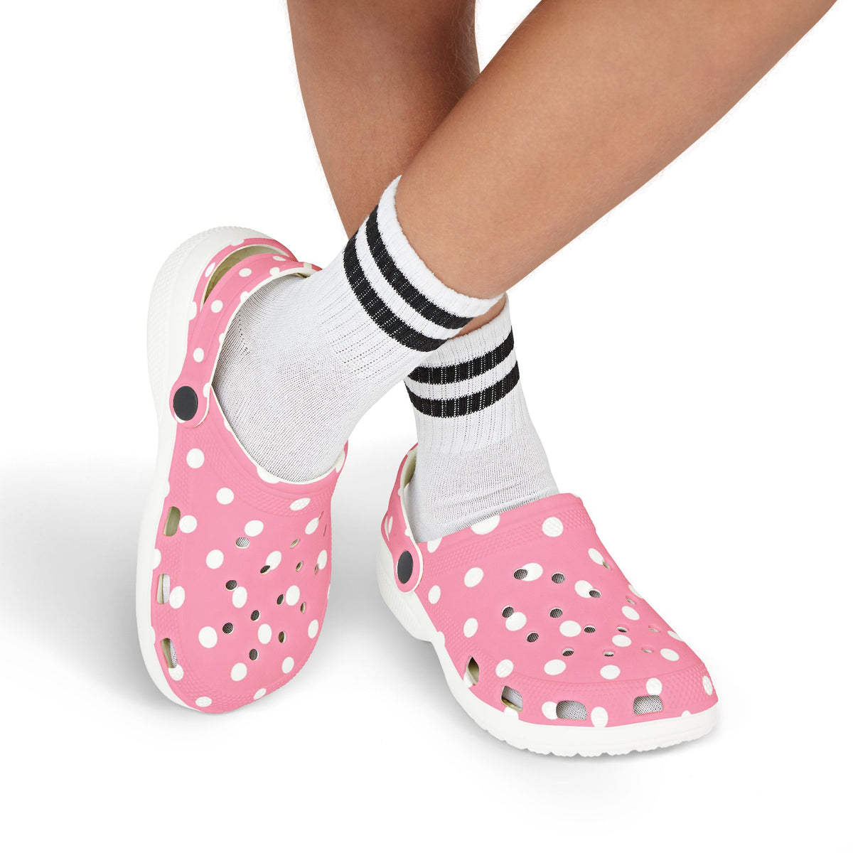 Kids Pink Polka Dot Foam Clogs — Lightweight EVA Slip-On Shoes