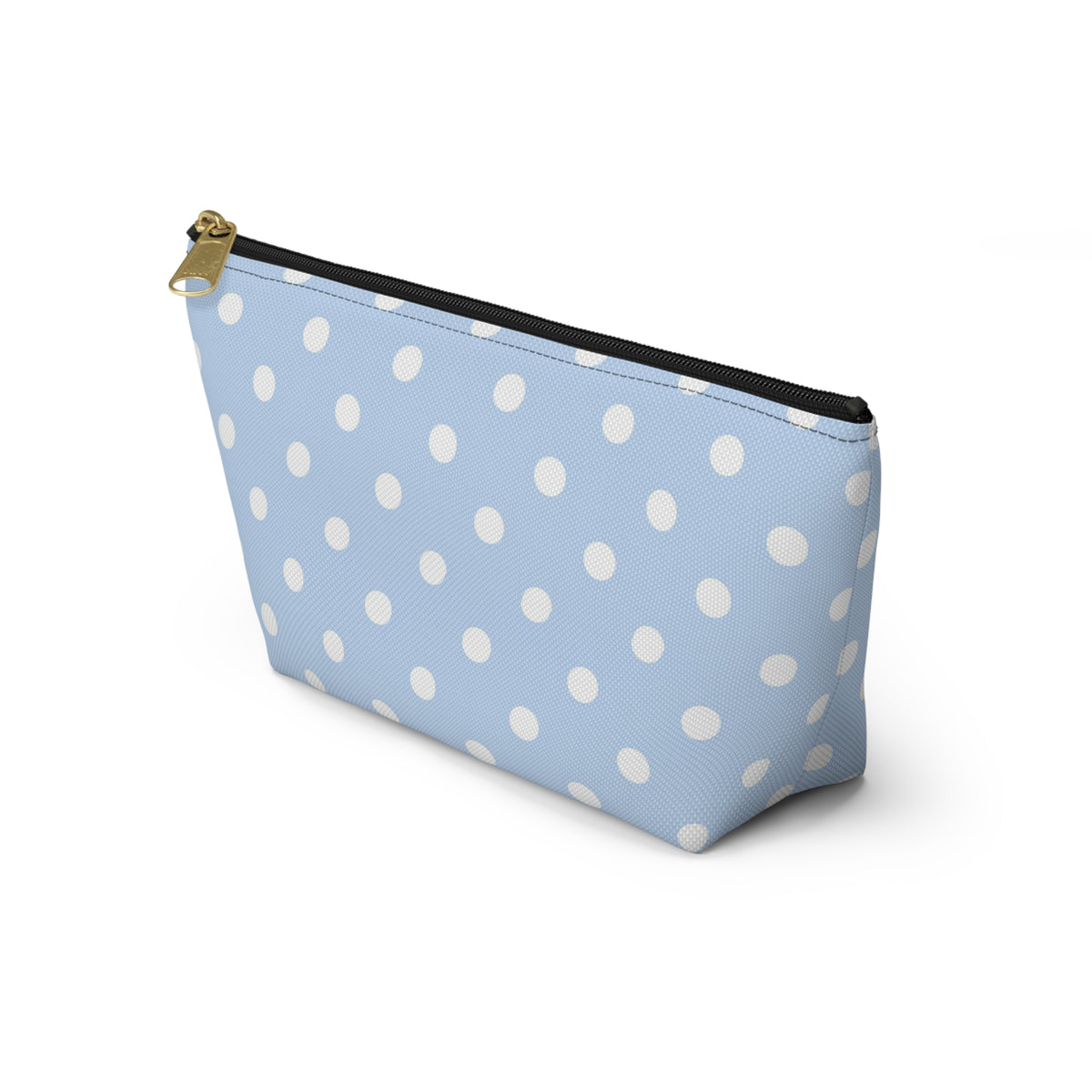 Light Blue Polka Dot Accessory Pouch w T-bottom | Makeup Bag