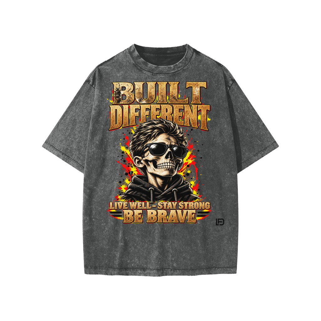Kids & Teens Built Different: Live Well, Stay Strong, Be Brave Snow Washed Oversized Cotton T-Shirt