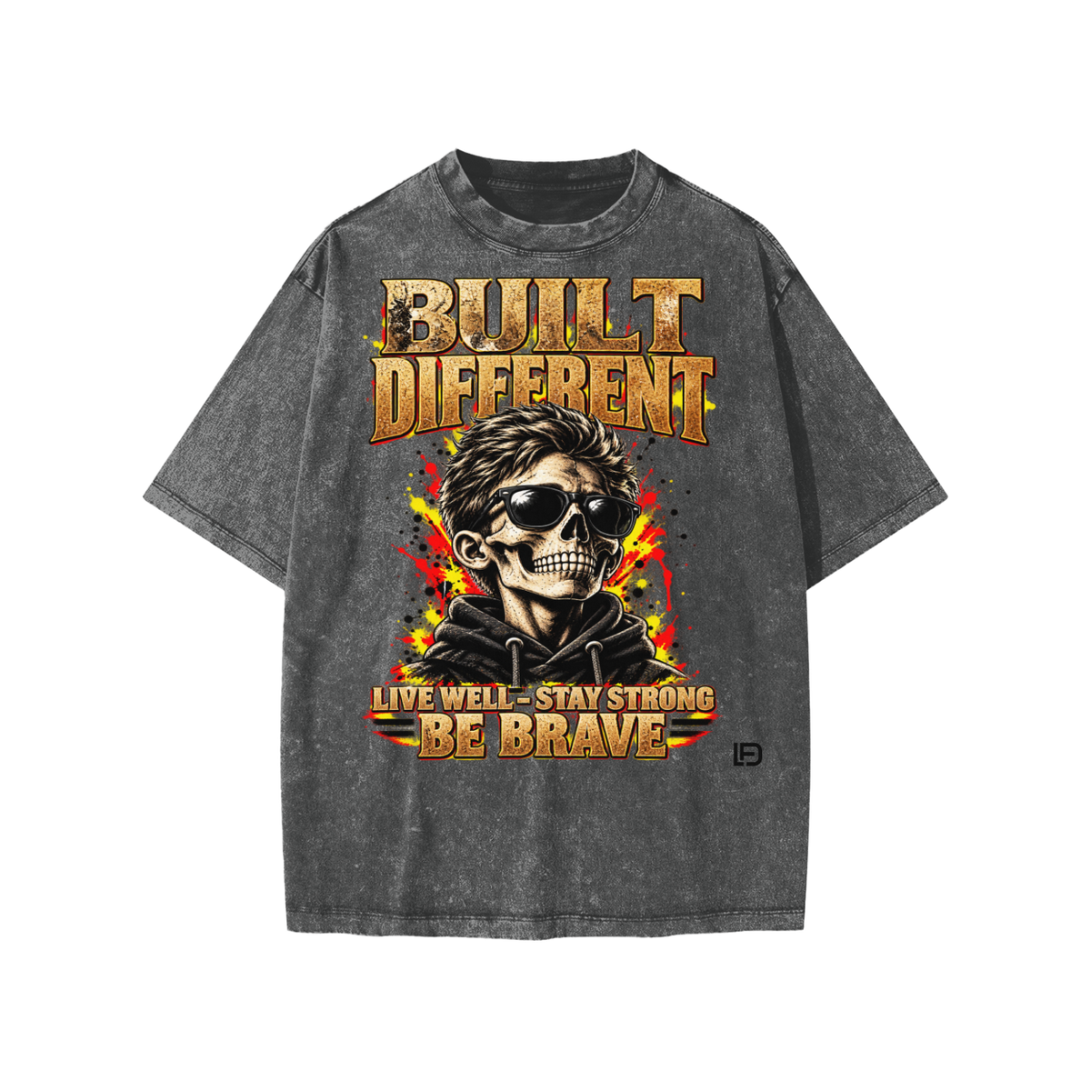 Kids & Teens Built Different: Live Well, Stay Strong, Be Brave Snow Washed Oversized Cotton T-Shirt