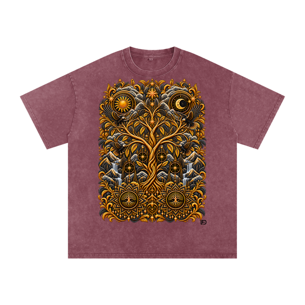 Unified Celestial Tree Snow Washed Oversized Cotton T-Shirt