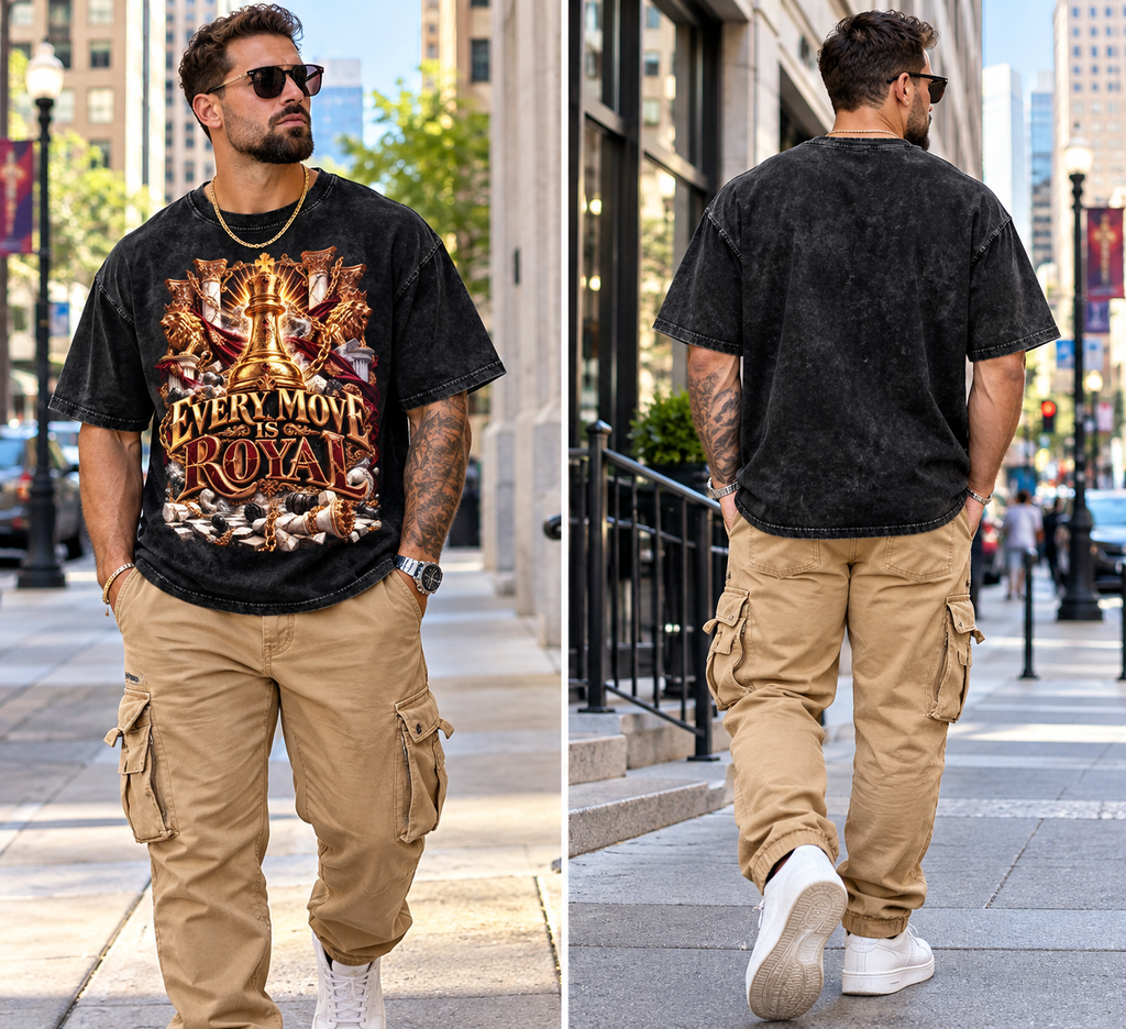 Every Move Is Royal Snow Washed Oversized Cotton T-Shirt
